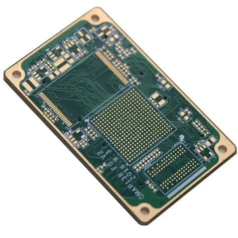 HDI circuit board with a dense fine-pitch BGA array, illustrative