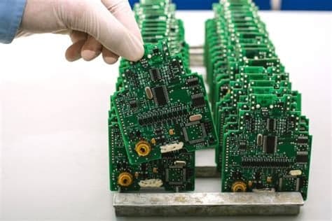 Batch of assembled circuit boards, illustrative