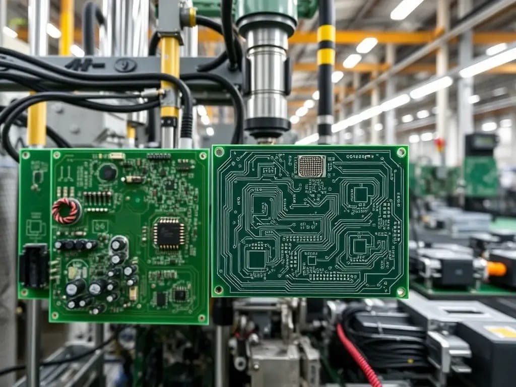 PCB boards on a production line, illustrative