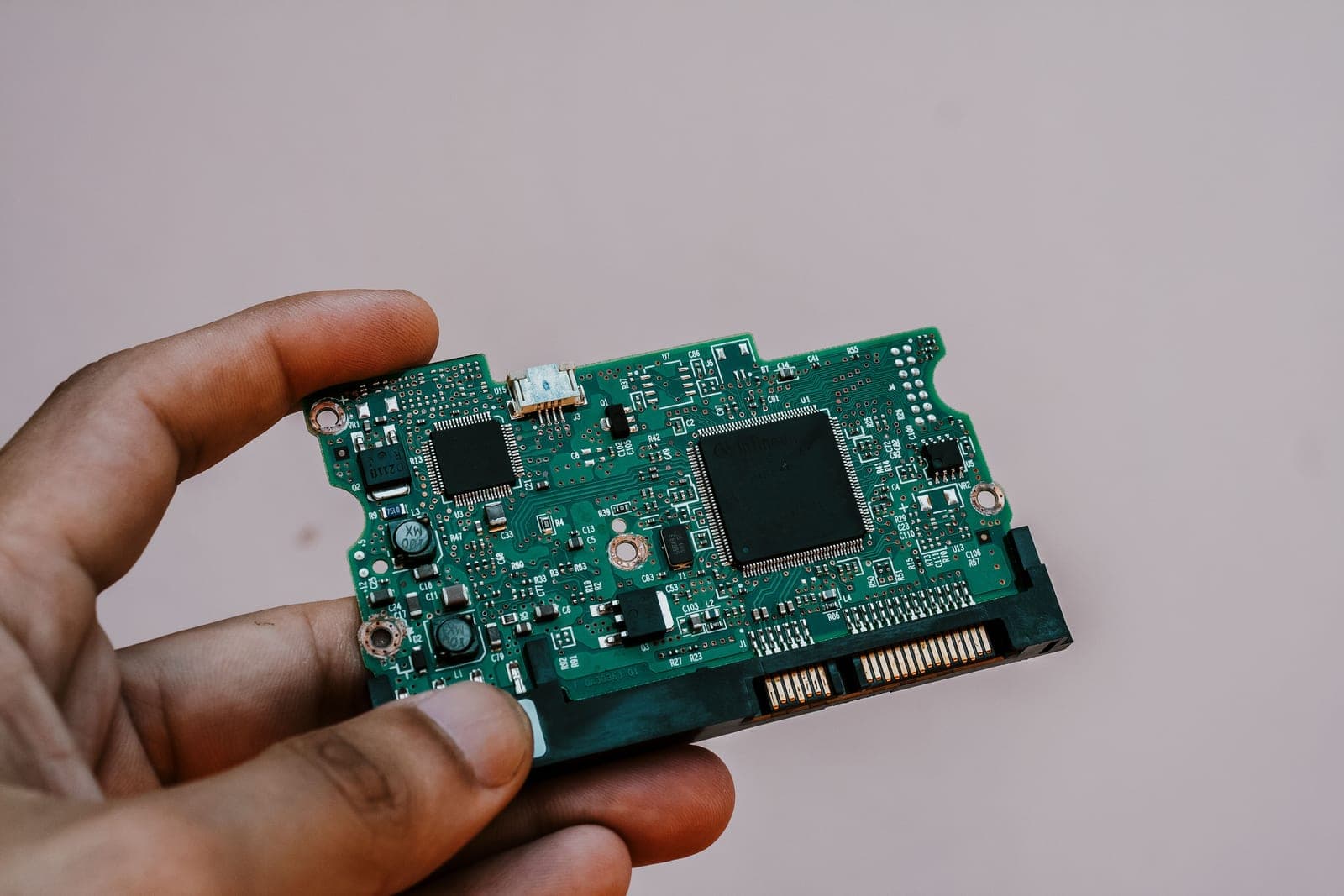 Close-up of a populated circuit board, illustrative